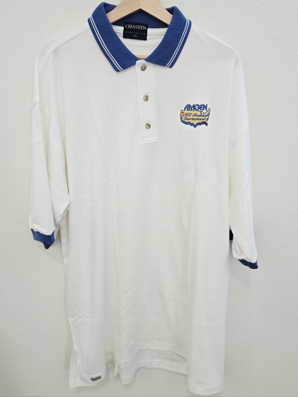 Vintage Chasten Amgen 1997 Masters Tournament Polo shirt size XXL White Golf